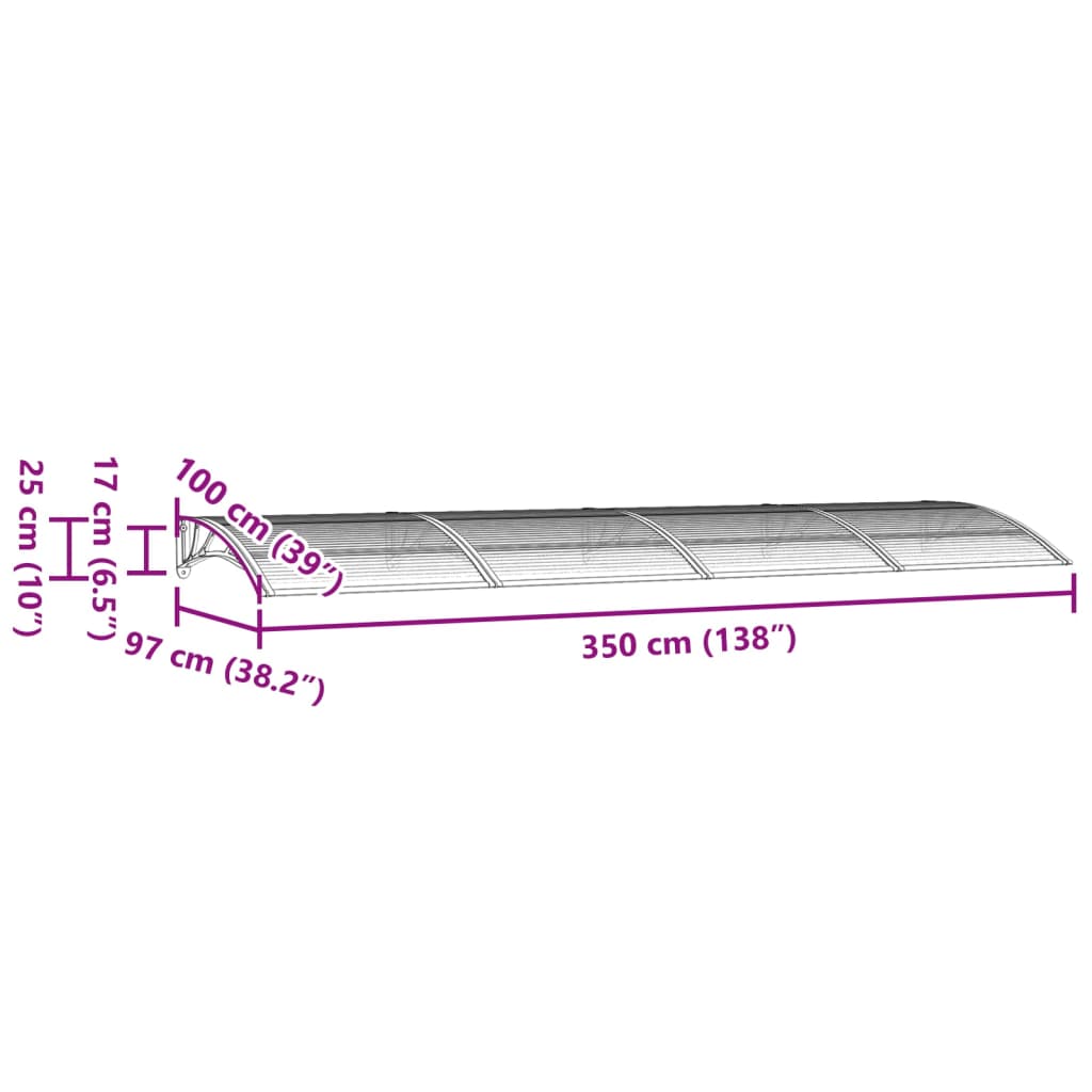 Door canopy Grey 350x100 cm Polycarbonate