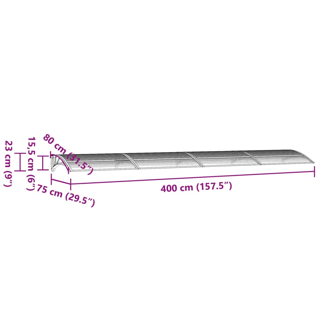 Auvent de porte Gris et transparent 400x75 cm Polycarbonate