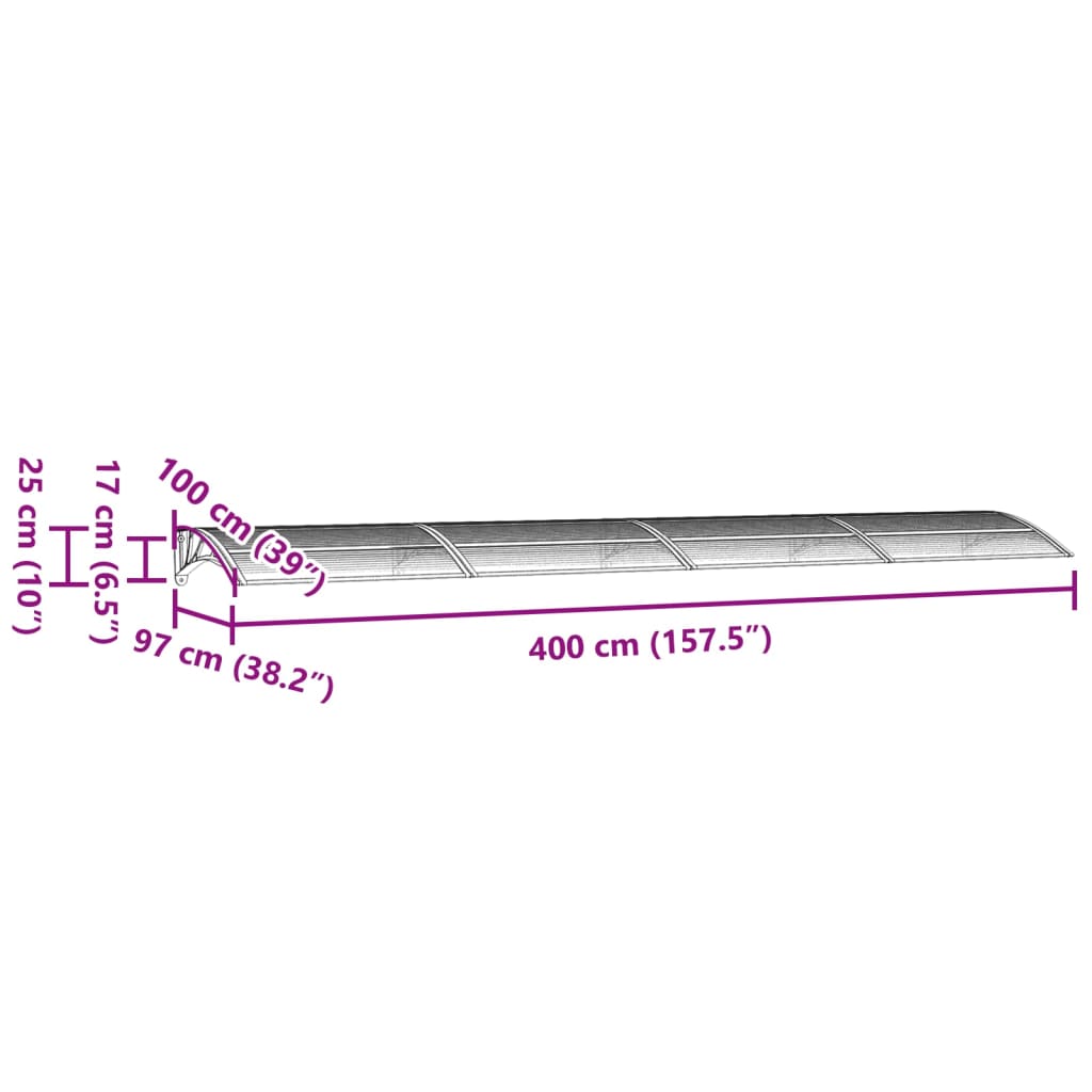 Auvent de porte Noir 400x100 cm Polycarbonate