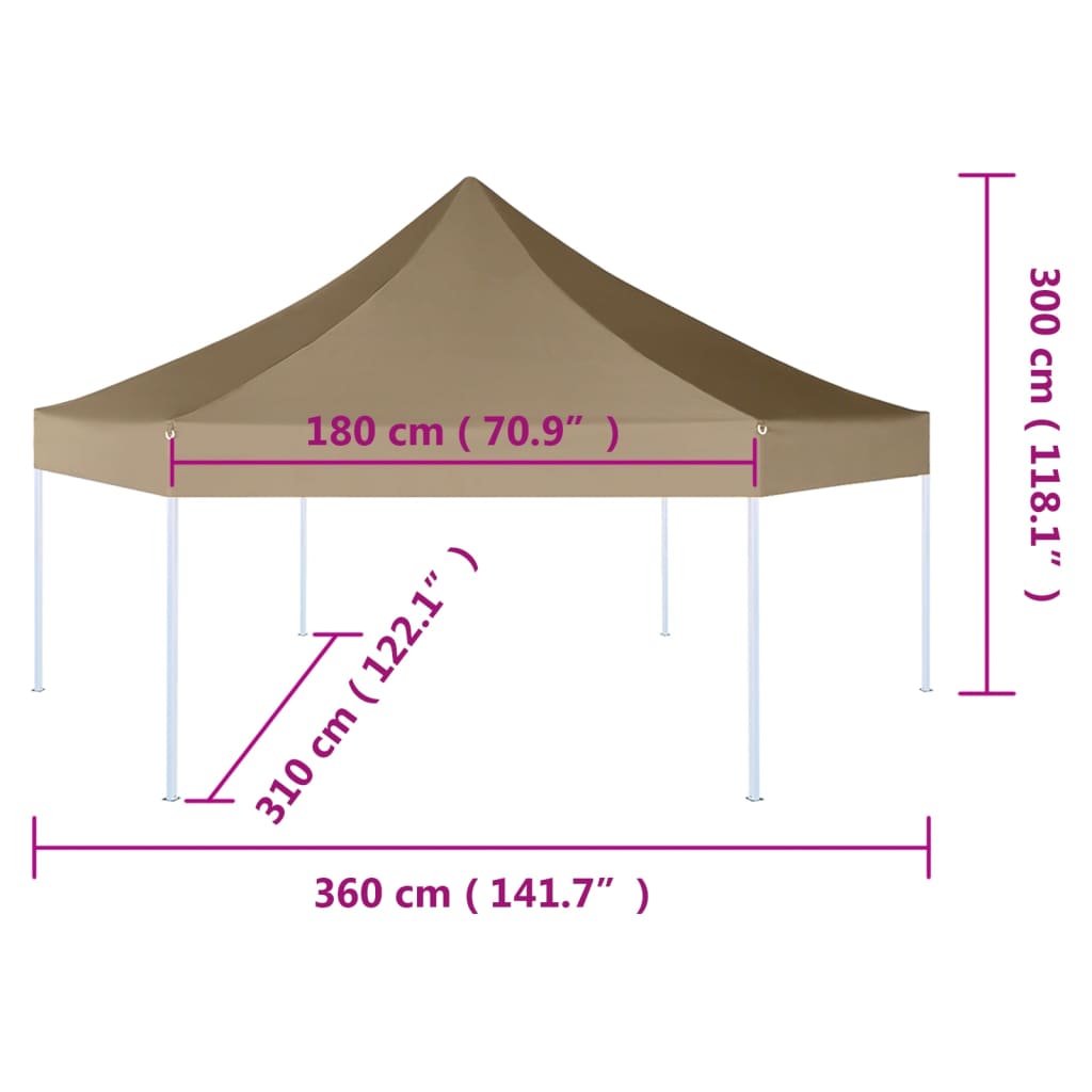 Chapiteau hexagonal pliable 3,6x3,1 m taupe 220g/m²