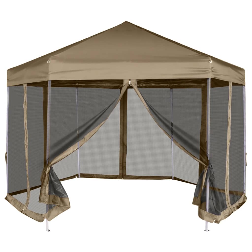 Hexagonal marquee and side walls 3.6x3.1 m taupe 220g/m²