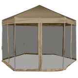 Hexagonal marquee and side walls 3.6x3.1 m taupe 220g/m²