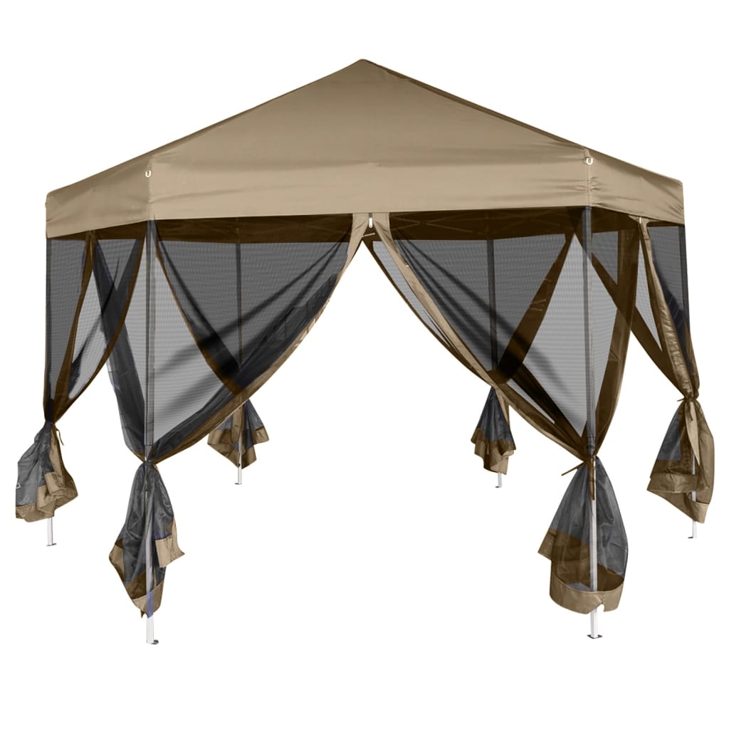 Hexagonal marquee and side walls 3.6x3.1 m taupe 220g/m²