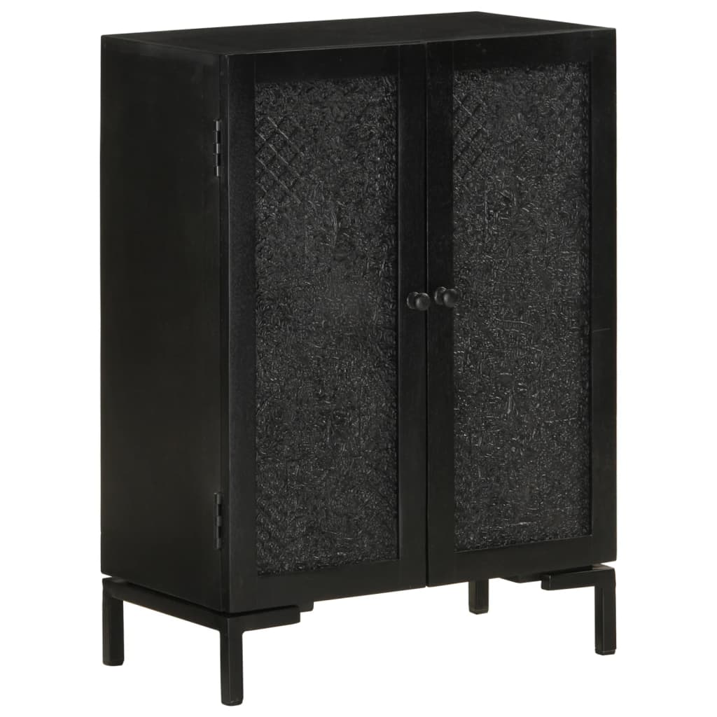 Buffet noir 55x30x77 cm bois massif de manguier et fer