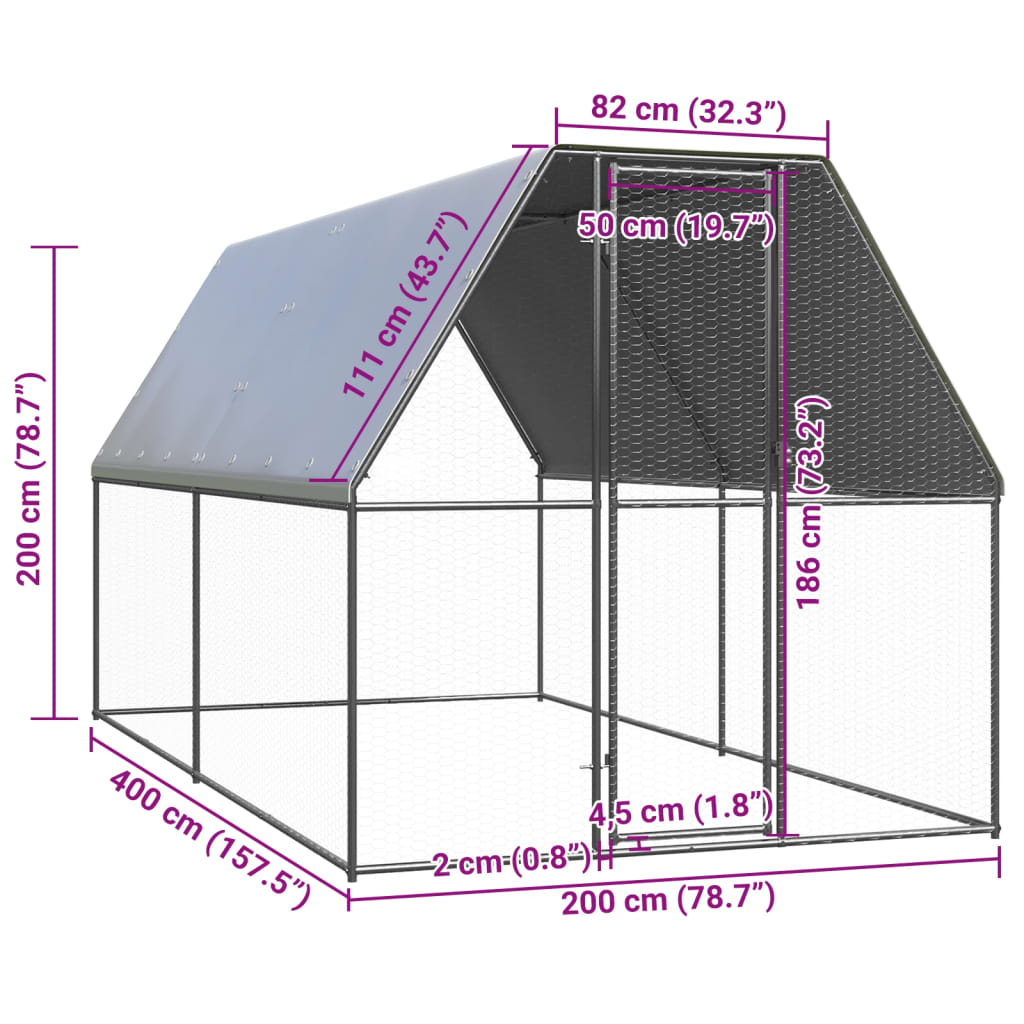 Outdoor chicken coop 2x4x2 m Galvanized steel