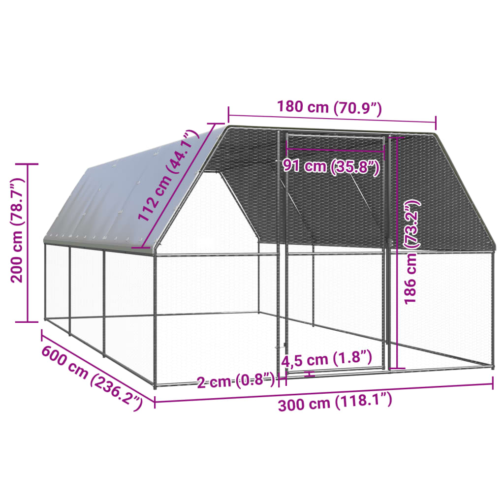 Outdoor chicken coop 3x6x2 m Galvanized steel