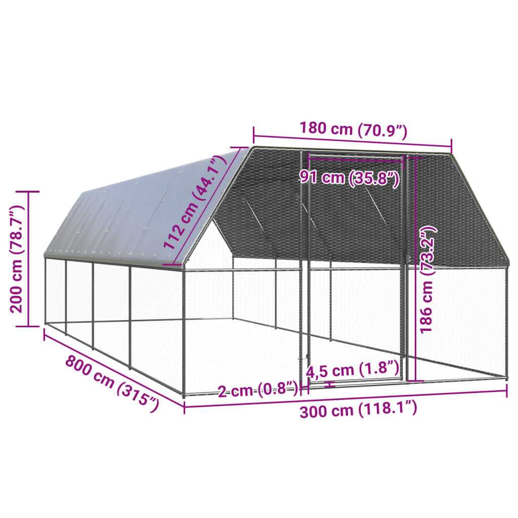 Outdoor chicken coop 3x8x2 m Galvanized steel