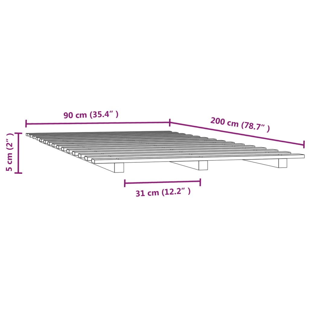 Cadre de lit sans matelas 90x200 cm bois de pin massif