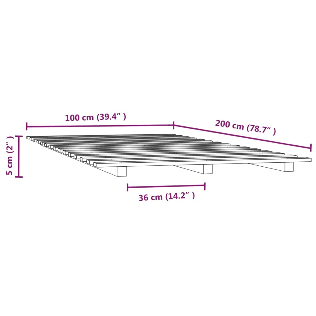 Bettgestell ohne Matratze grau 100x200 cm aus massivem Kiefernholz