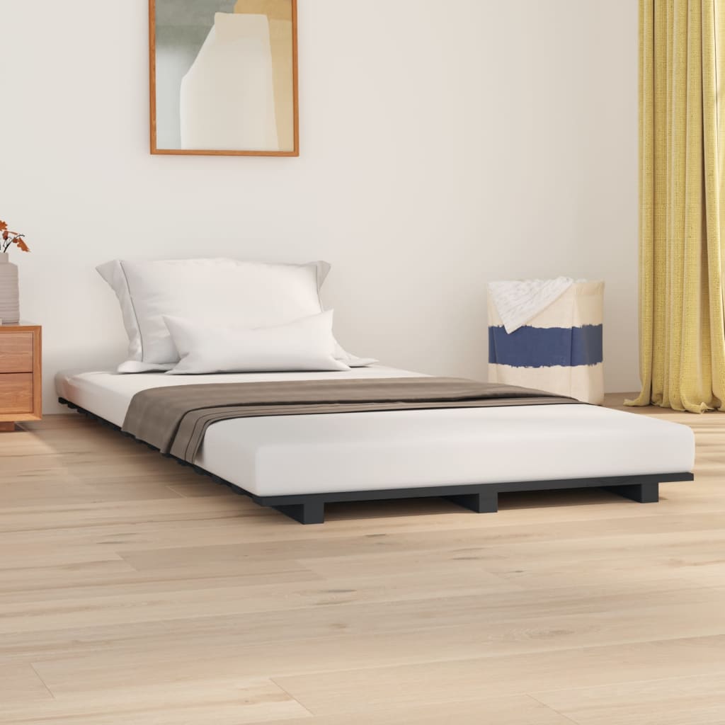 Cadre de lit sans matelas gris 100x200 cm bois massif de pin