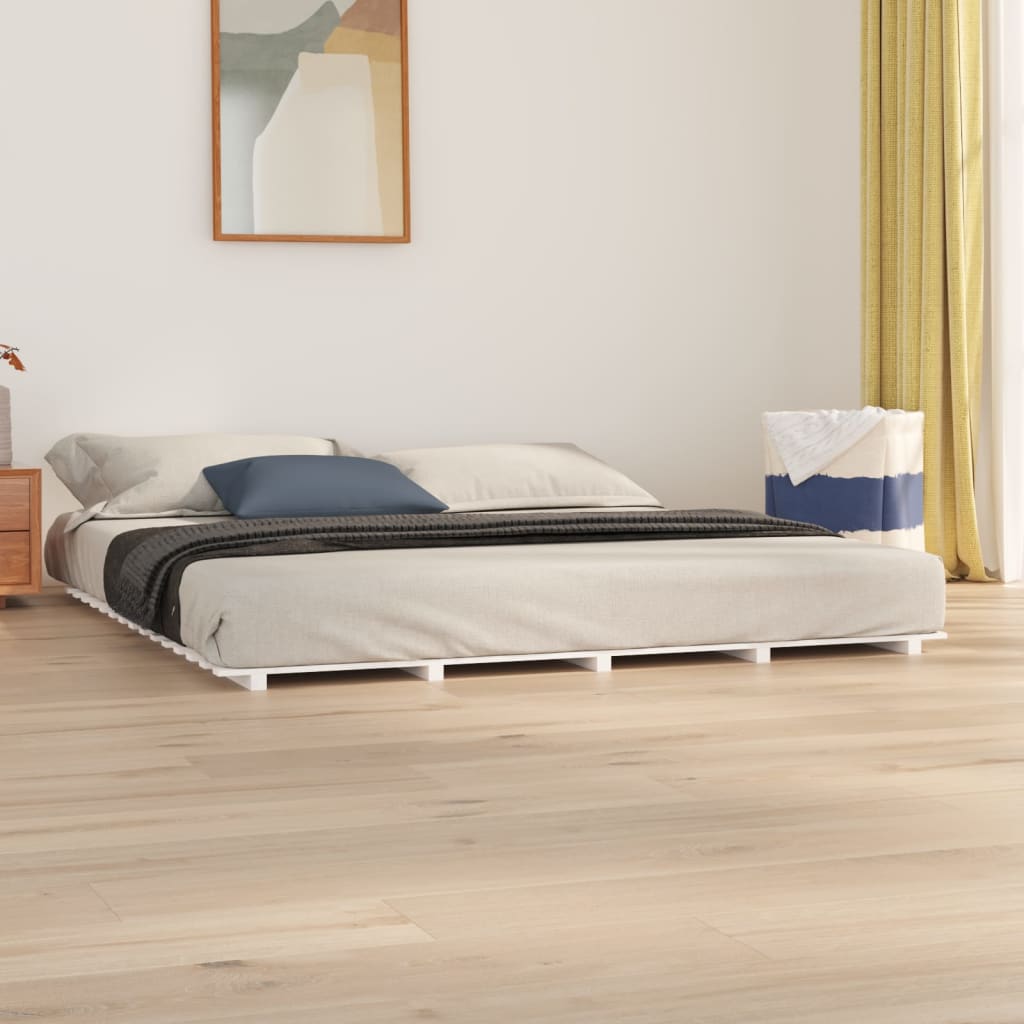 Bed frame without mattress white 200x200 cm solid pine wood