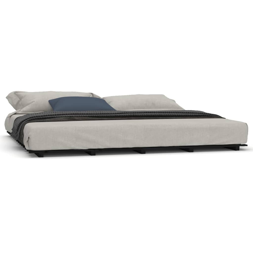 Cadre de lit sans matelas noir 200x200 cm bois massif de pin