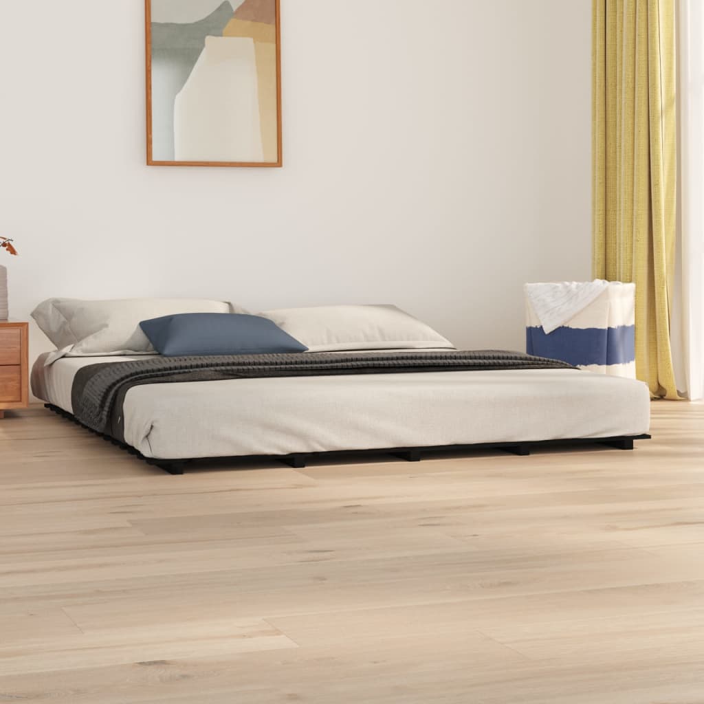 Cadre de lit sans matelas noir 200x200 cm bois massif de pin