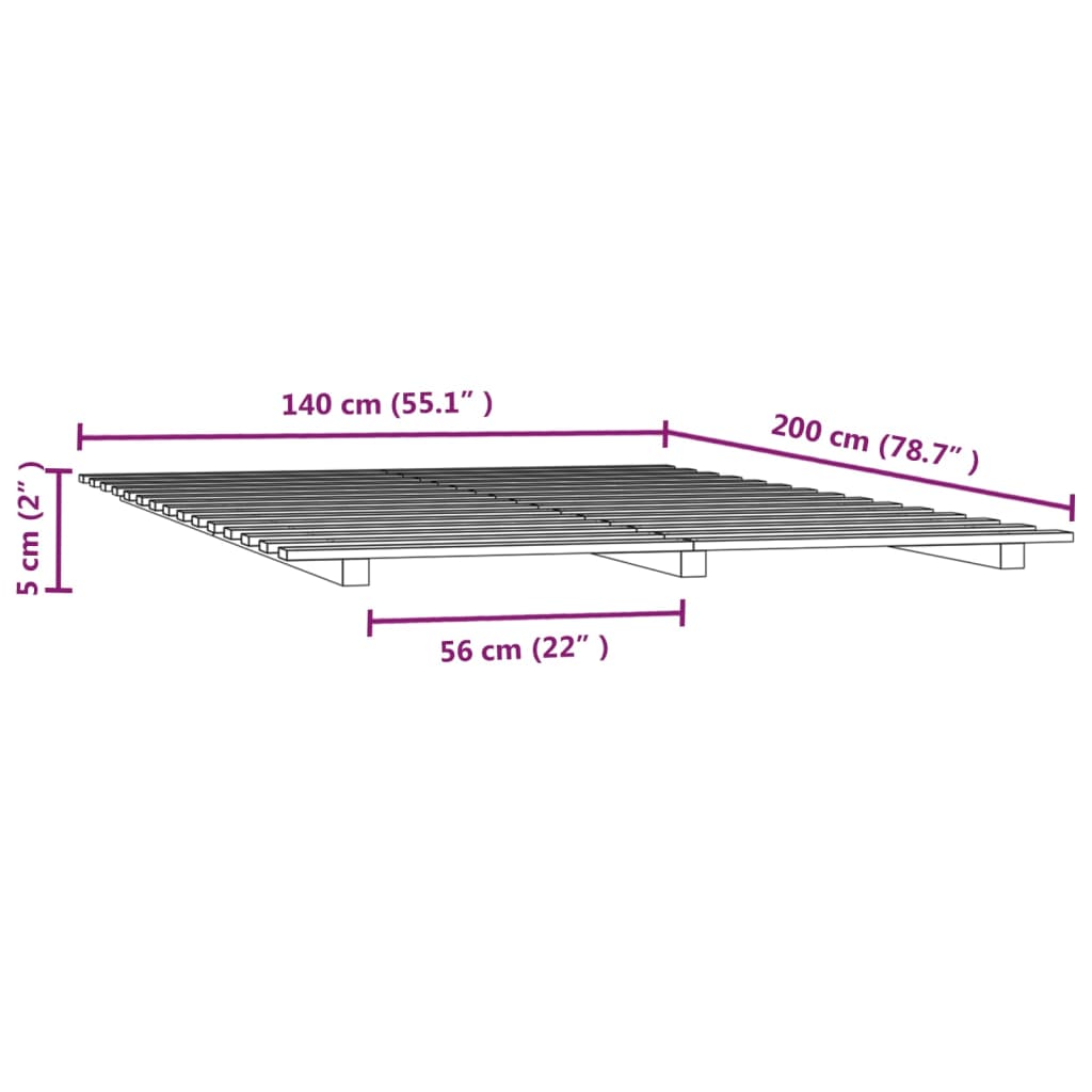 Bed frame without mattress 140x200 cm solid pine wood