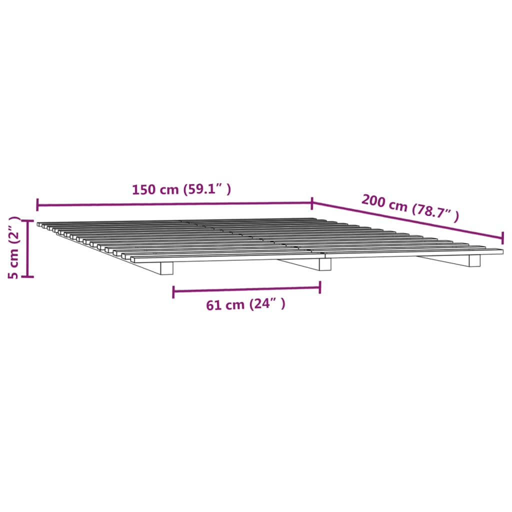 Bettgestell ohne weiße Matratze 150x200 cm aus massivem Kiefernholz