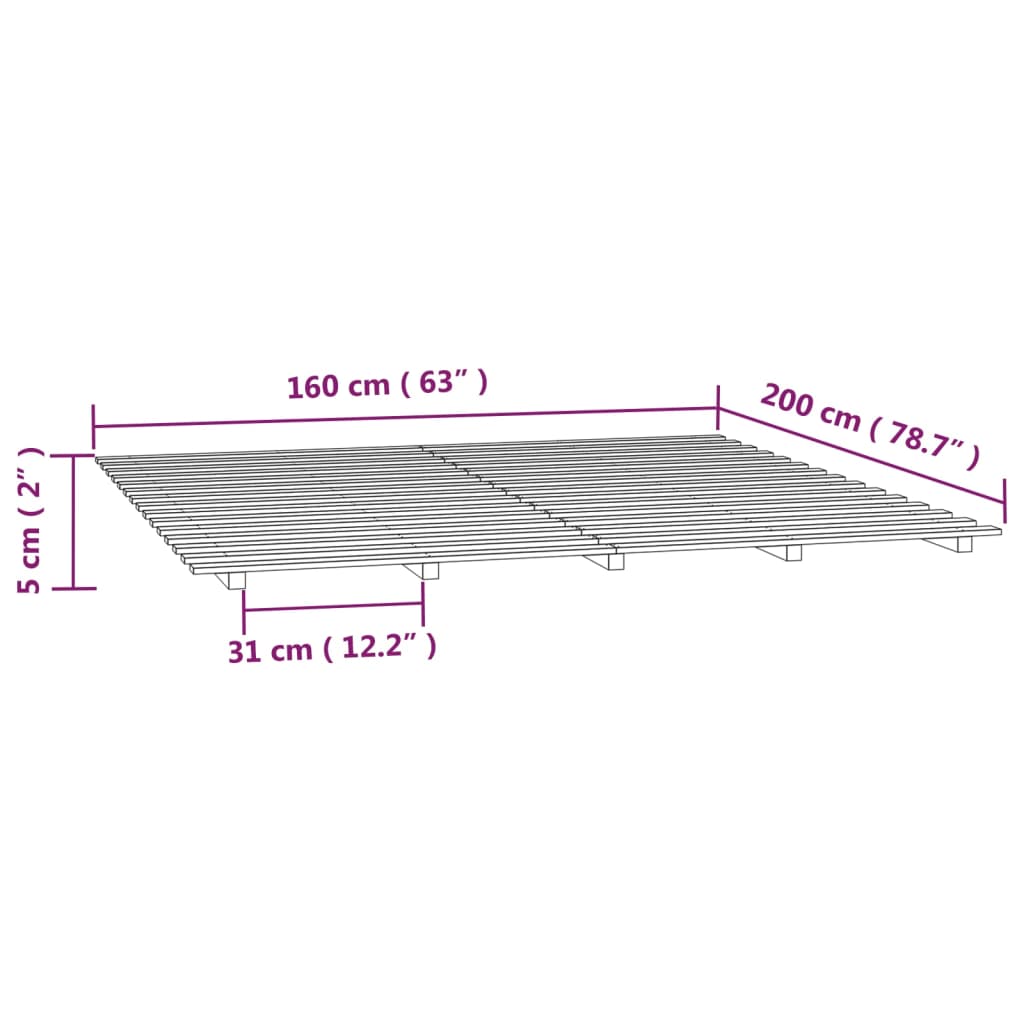 Bed frame without mattress 160x200 cm solid pine wood