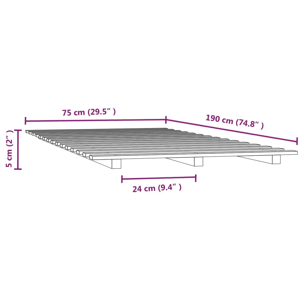 Cadre de lit sans matelas 75x190 cm bois de pin massif