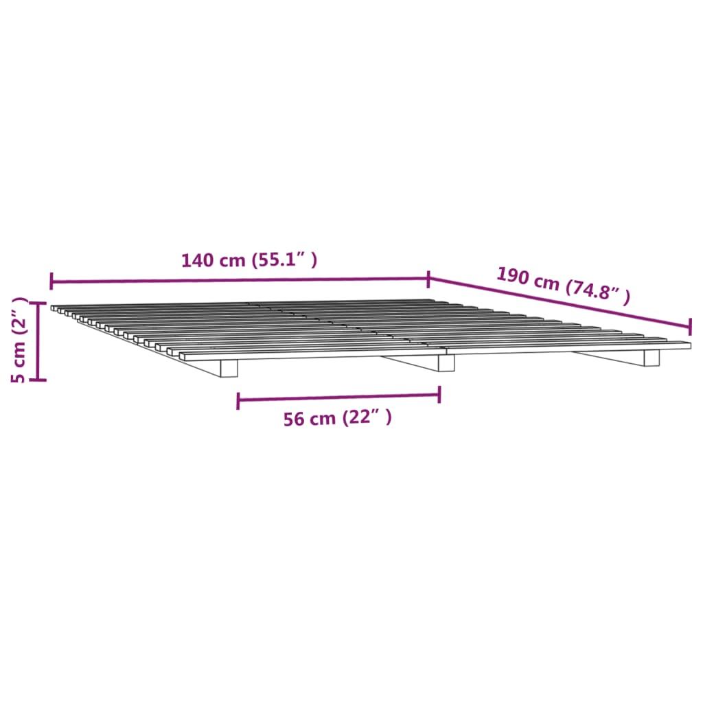 Bettgestell ohne schwarze Matratze 140x190 cm aus massivem Kiefernholz