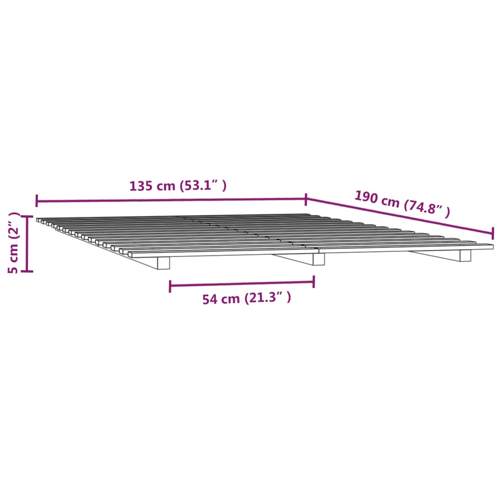 Bettgestell ohne Matratze grau 135x190 cm aus massivem Kiefernholz