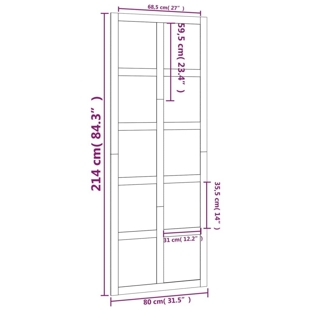 Porte de grange Blanc 80x1,8x214 cm Bois massif de pin