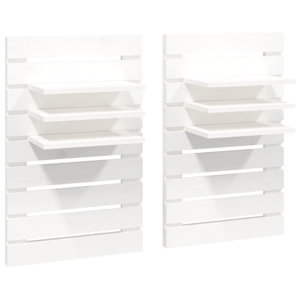 Étagères de chevet murales 2 pcs Blanc Bois de pin massif