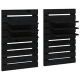 Étagères de chevet murales 2 pcs Noir Bois de pin massif