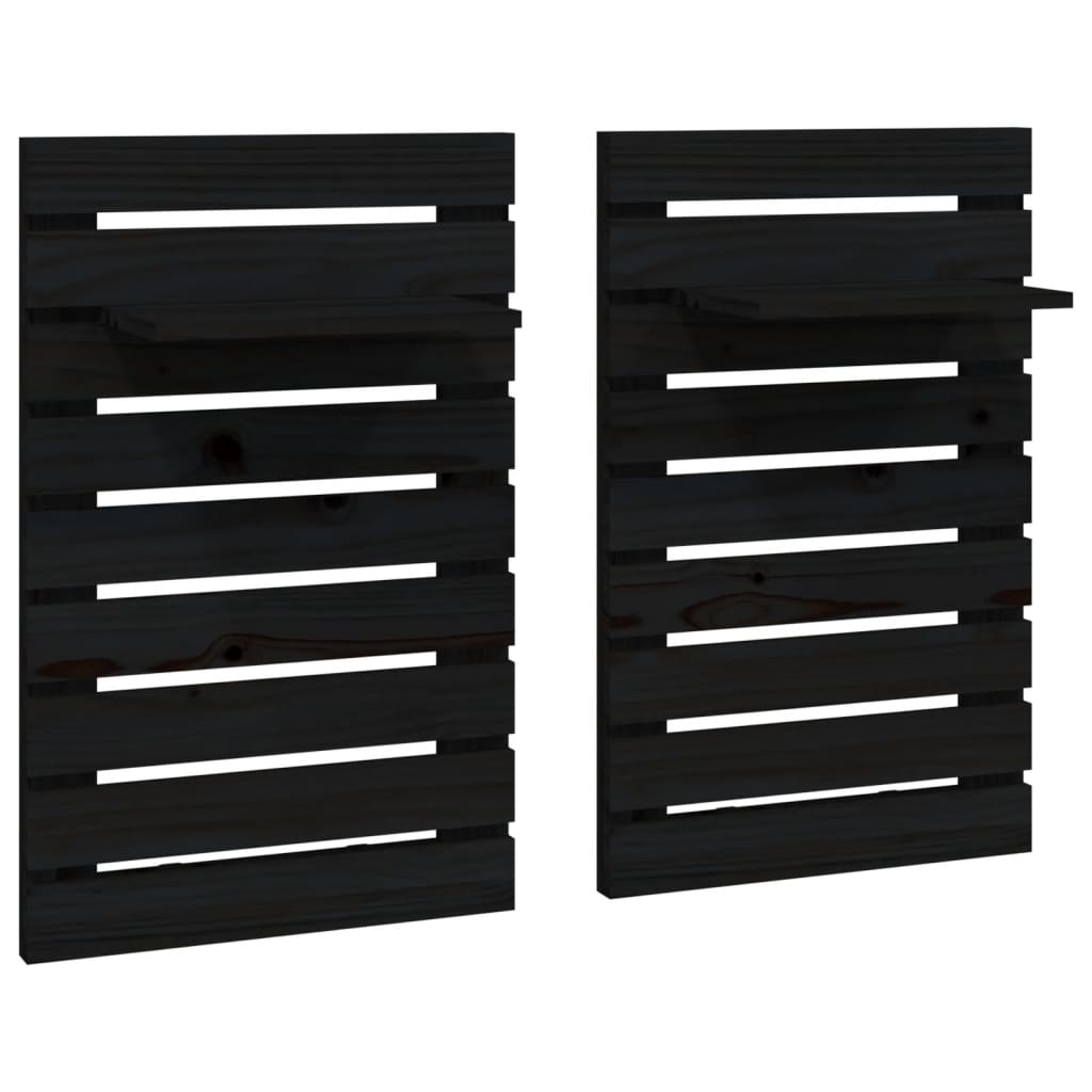 Étagères de chevet murales 2 pcs Noir Bois de pin massif