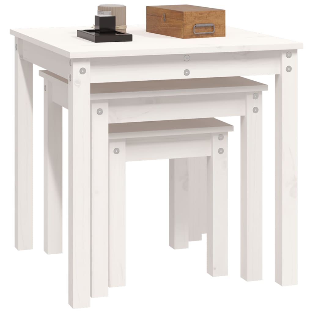 Nesting tables 3 pcs White Solid pine wood