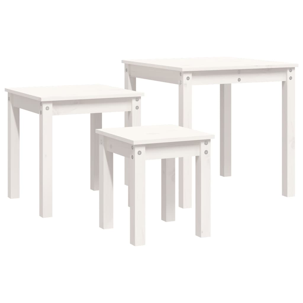 Tables gigognes 3 pcs Blanc Bois de pin massif