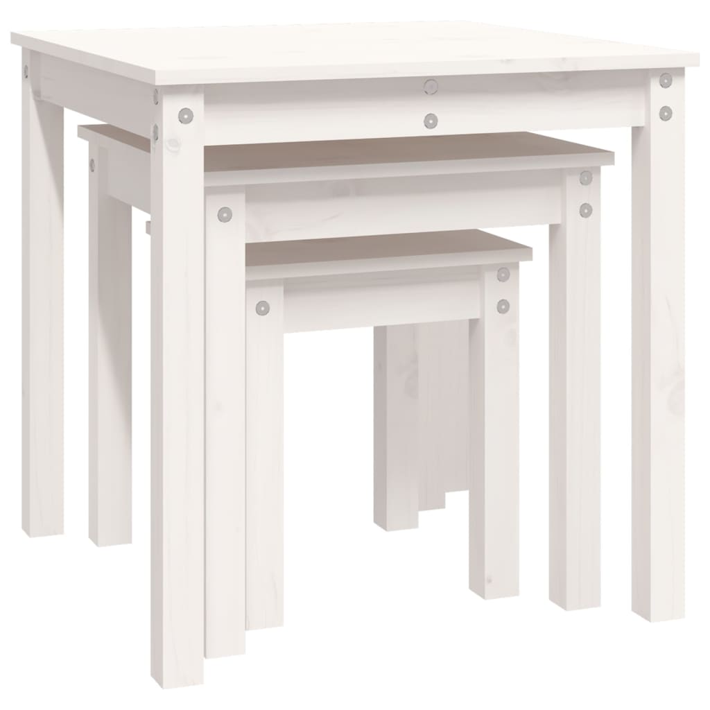 Nesting tables 3 pcs White Solid pine wood