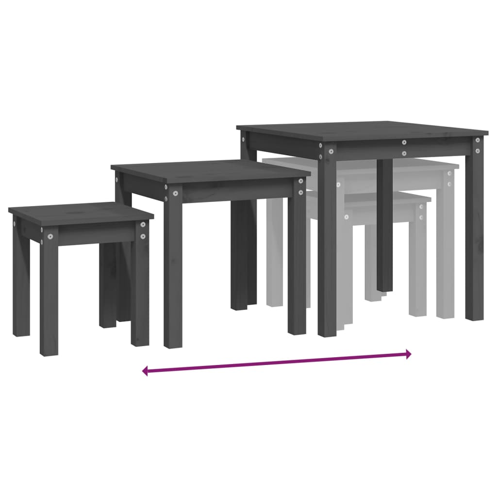 Tables gigognes 3 pcs Gris Bois de pin massif