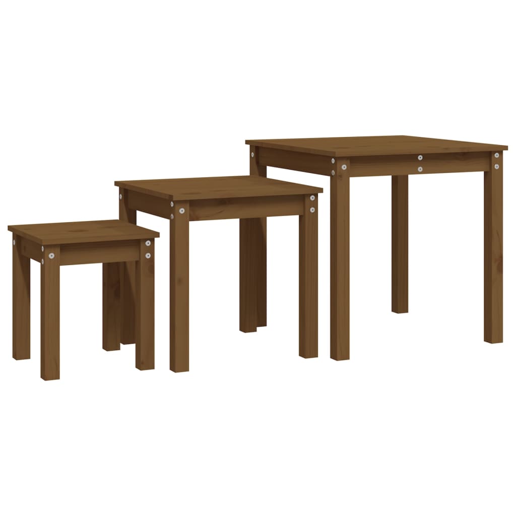 Nesting tables 3 pcs Honey brown Solid pine wood