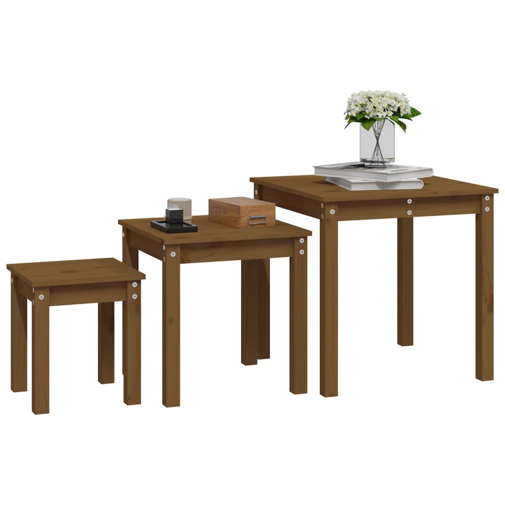 Nesting tables 3 pcs Honey brown Solid pine wood