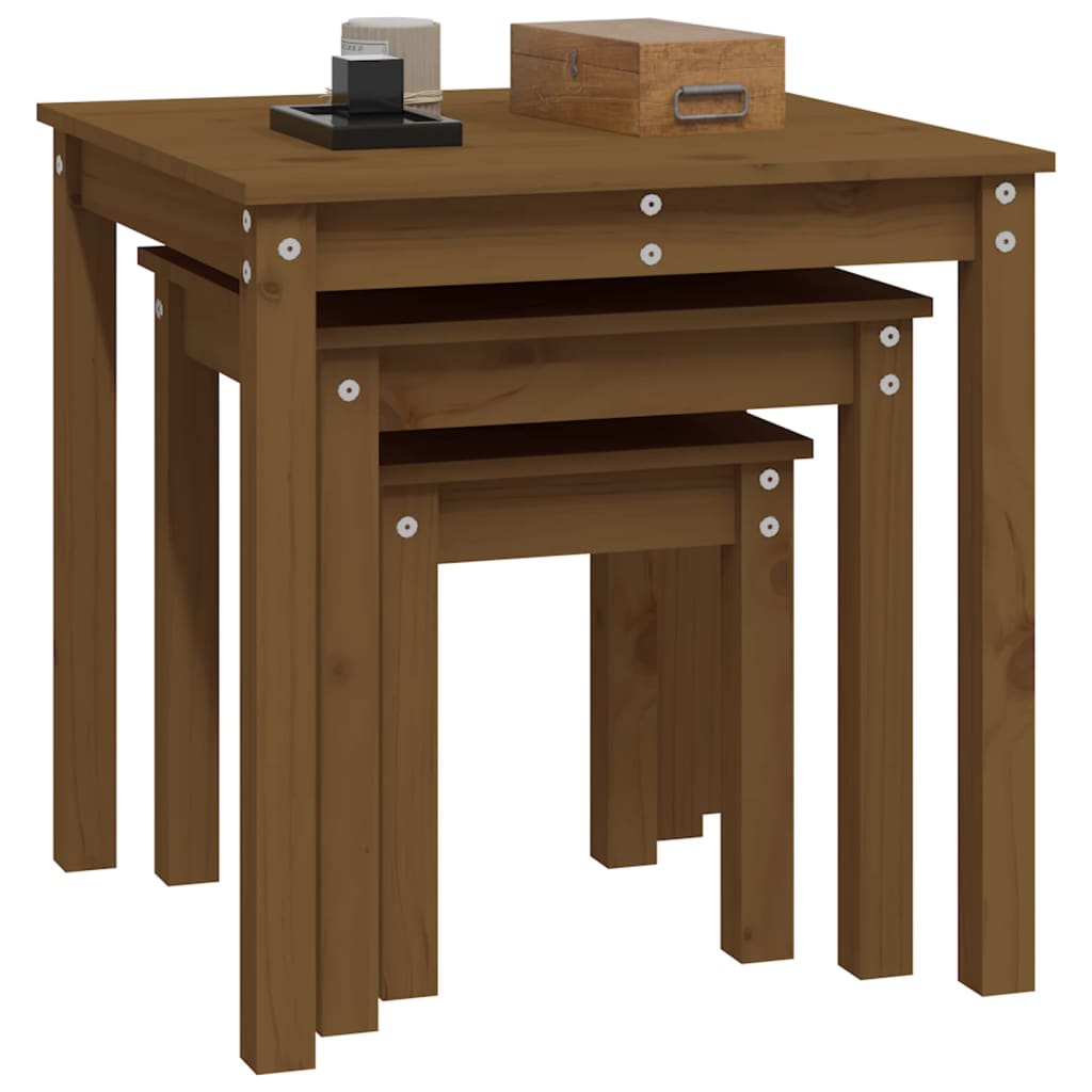 Nesting tables 3 pcs Honey brown Solid pine wood