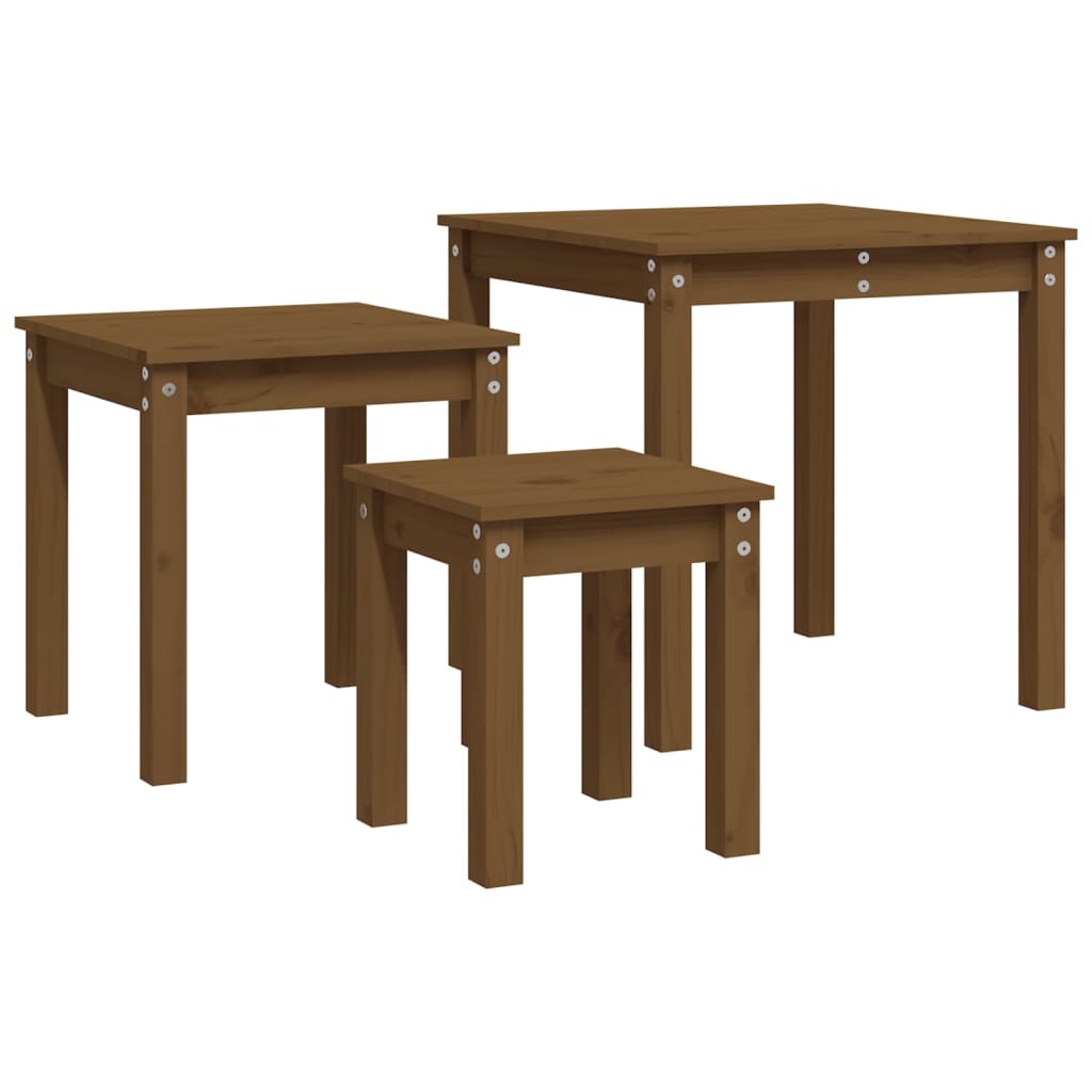 Tables gigognes 3 pcs Marron miel Bois de pin massif