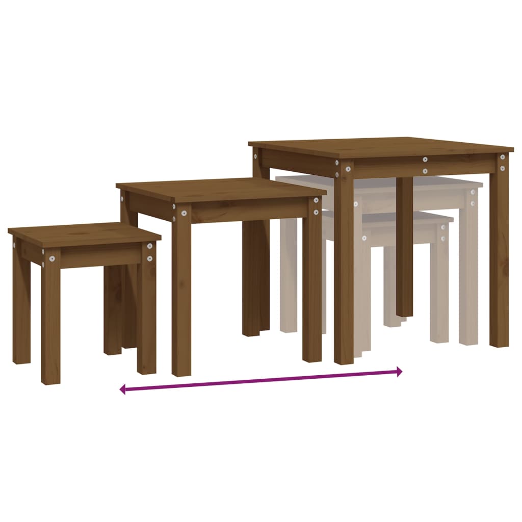 Nesting tables 3 pcs Honey brown Solid pine wood