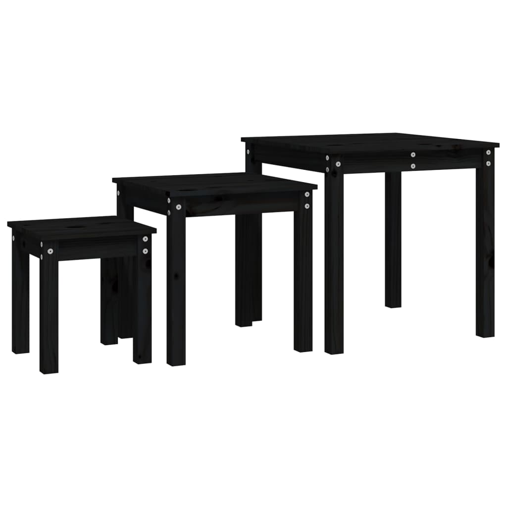 Nesting tables 3 pcs Black Solid pine wood