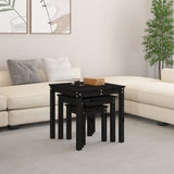 Nesting tables 3 pcs Black Solid pine wood