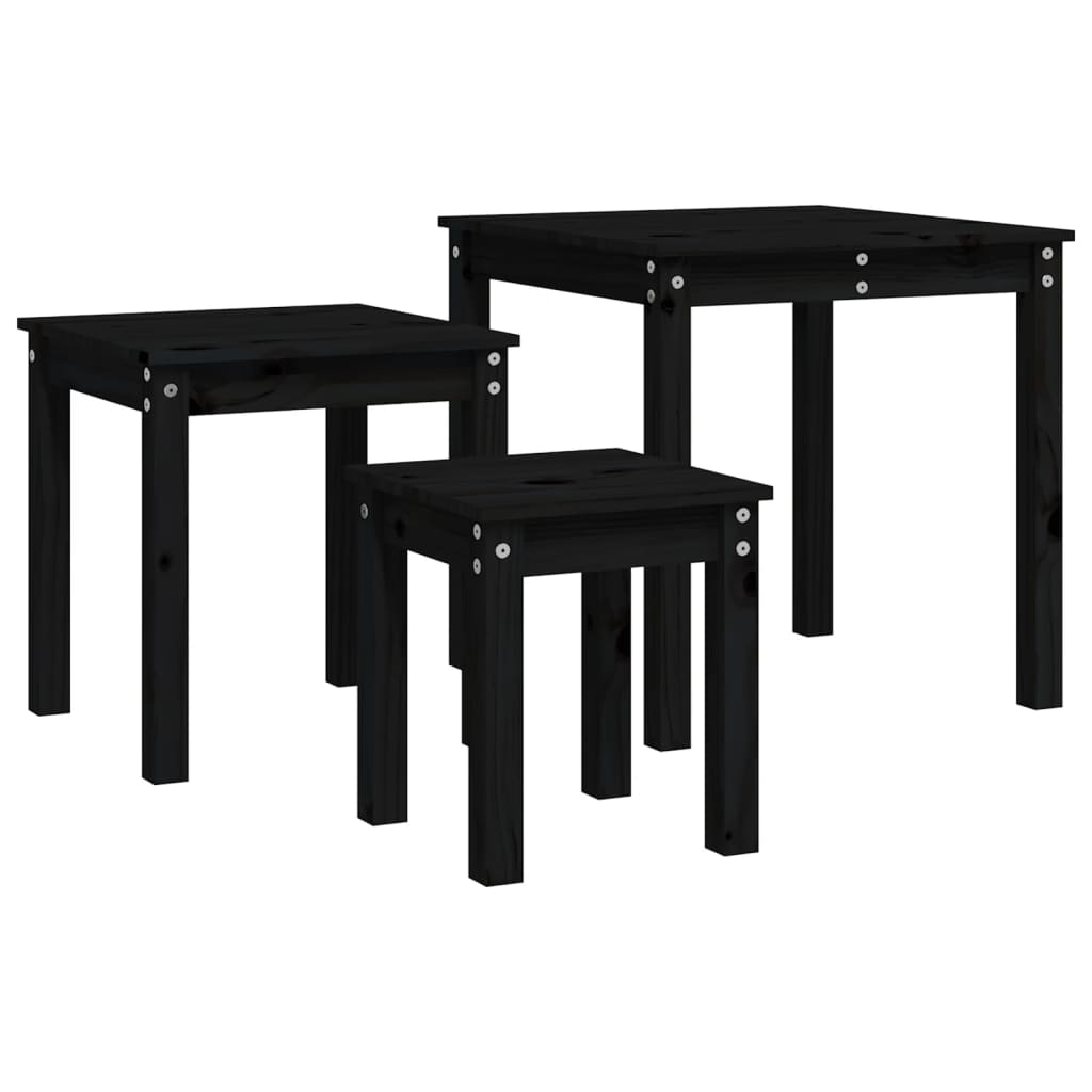 Nesting tables 3 pcs Black Solid pine wood