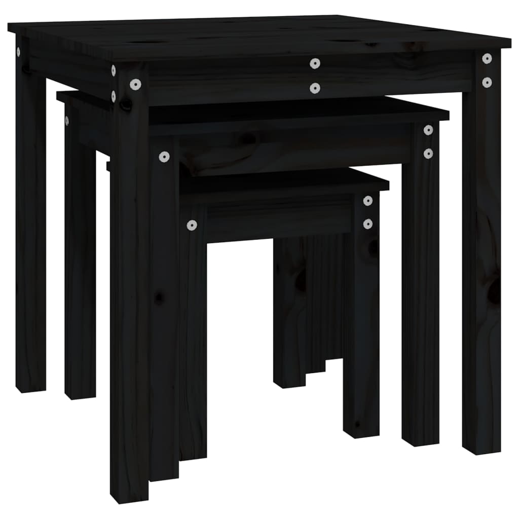 Nesting tables 3 pcs Black Solid pine wood