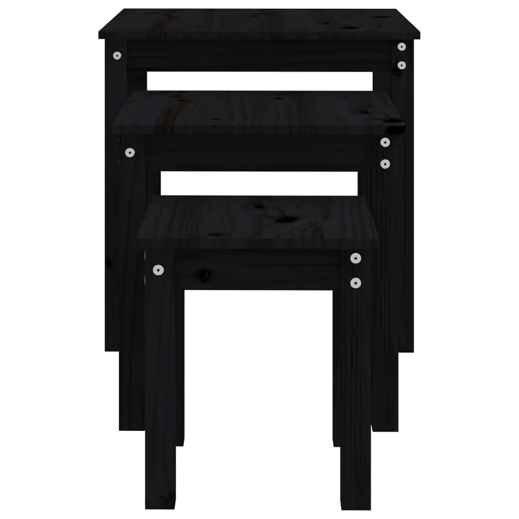 Nesting tables 3 pcs Black Solid pine wood