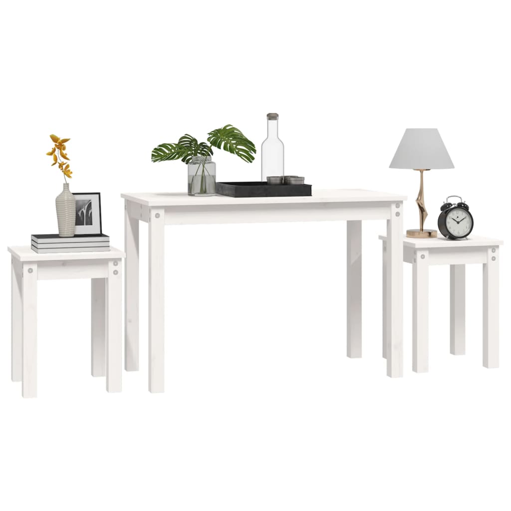 Tables gigognes 3 pcs Blanc Bois de pin massif