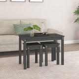 Nesting tables 3 pcs Grey Solid pine wood