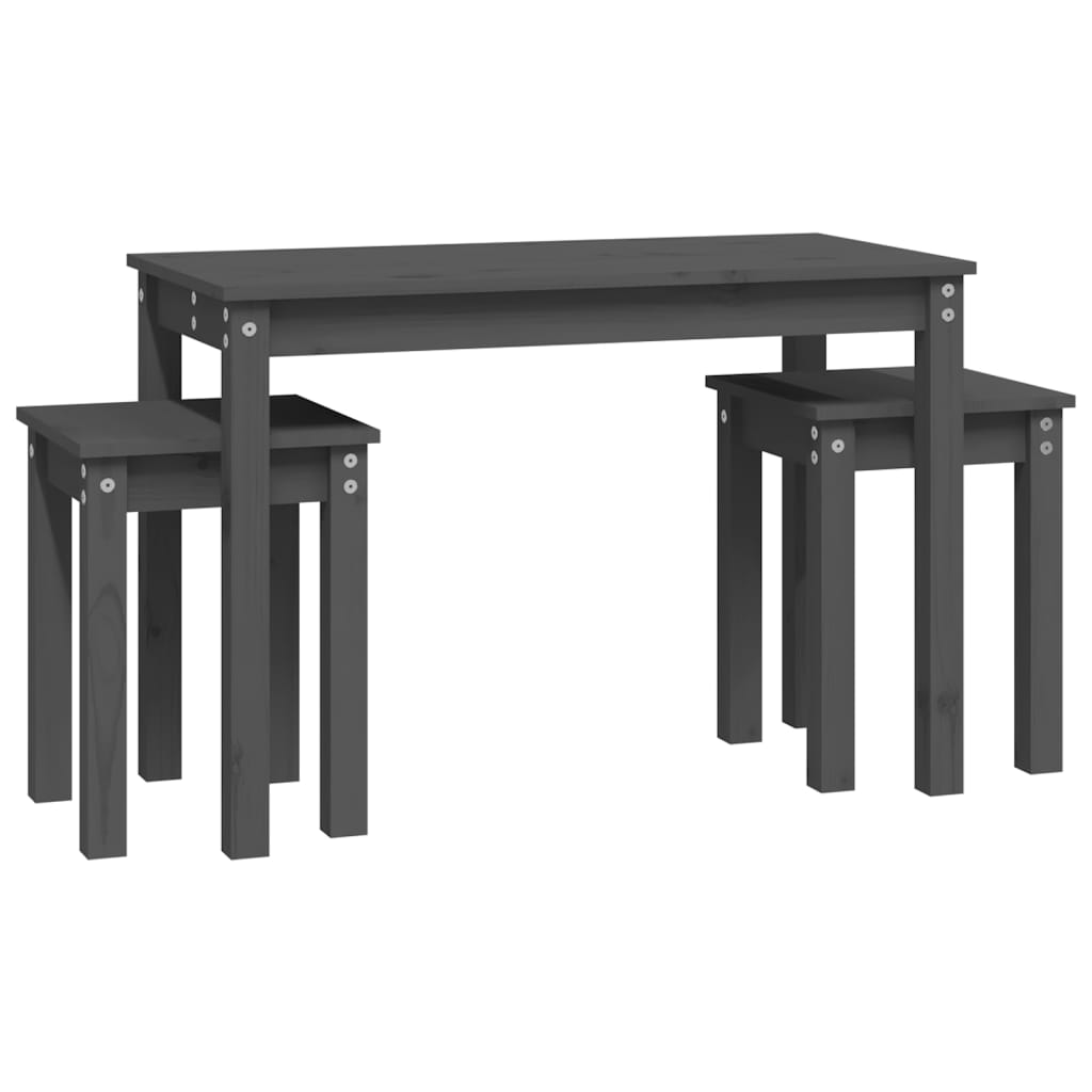 Nesting tables 3 pcs Grey Solid pine wood