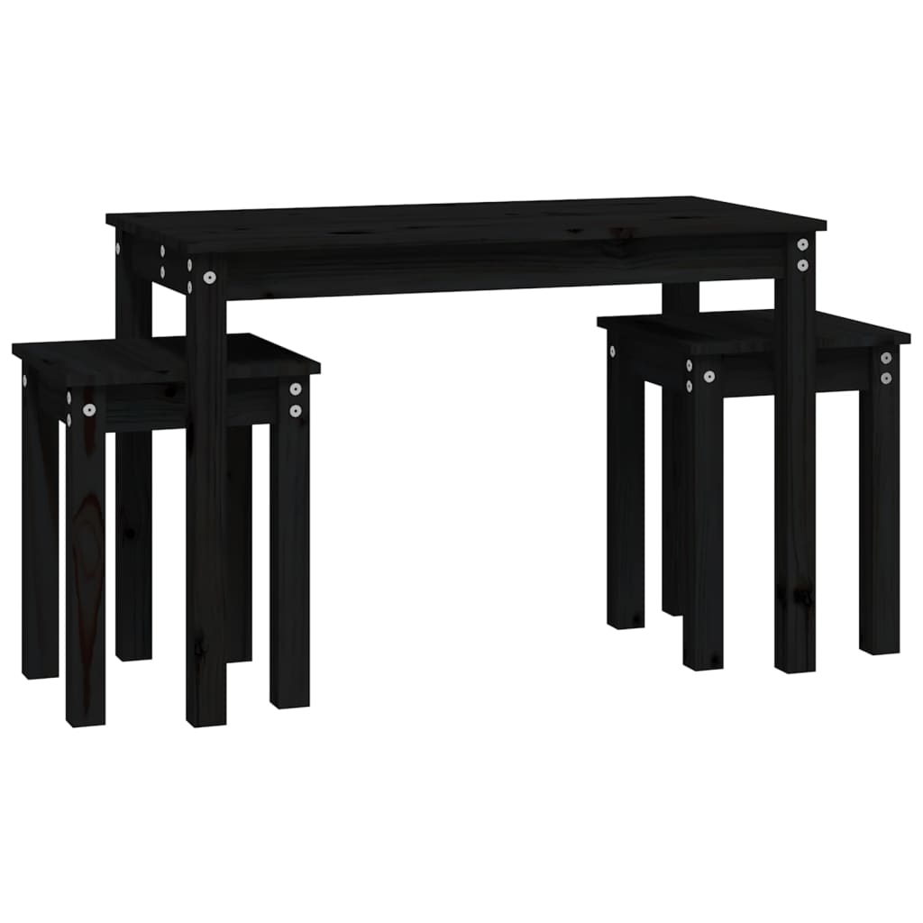 Nesting tables 3 pcs Black Solid pine wood