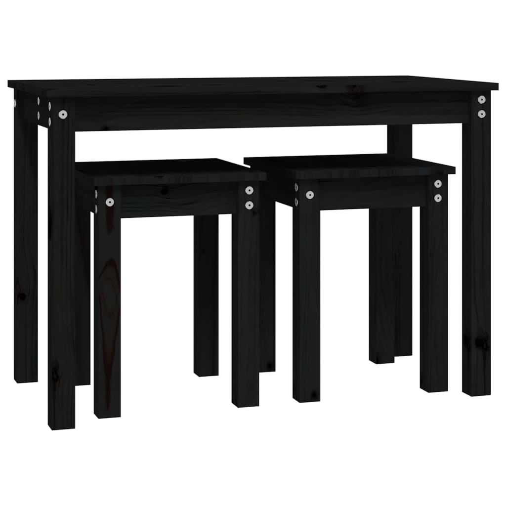 Nesting tables 3 pcs Black Solid pine wood