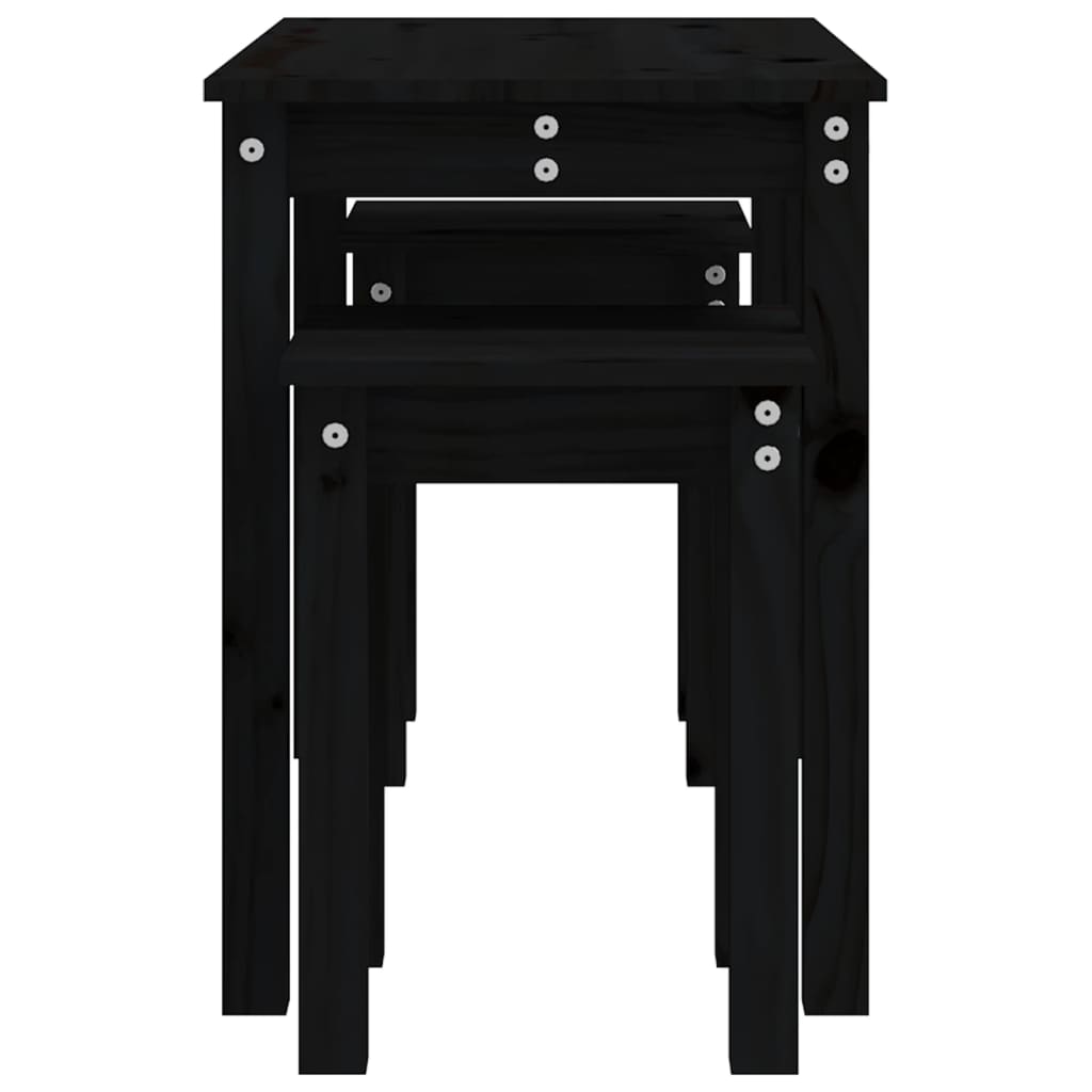 Nesting tables 3 pcs Black Solid pine wood