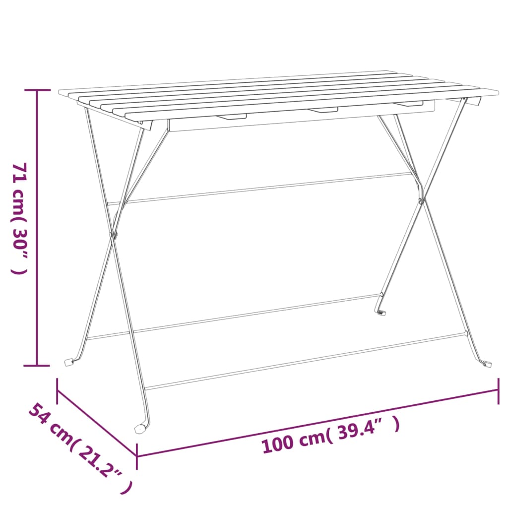 Table de bistro pliante 100x54x71cm Bois acacia solide et acier