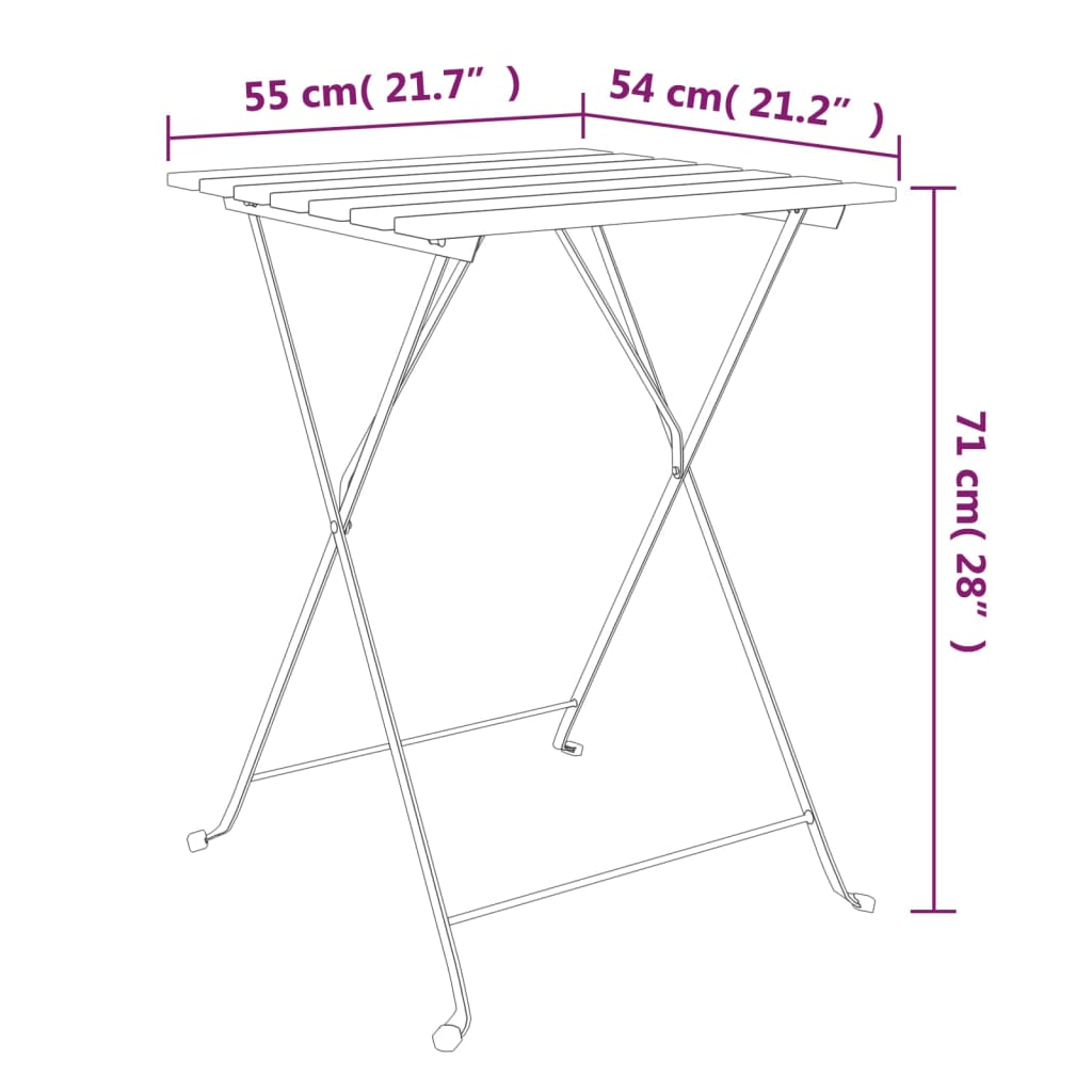 Table de bistro pliante 55x54x71cm Bois acacia solide et acier