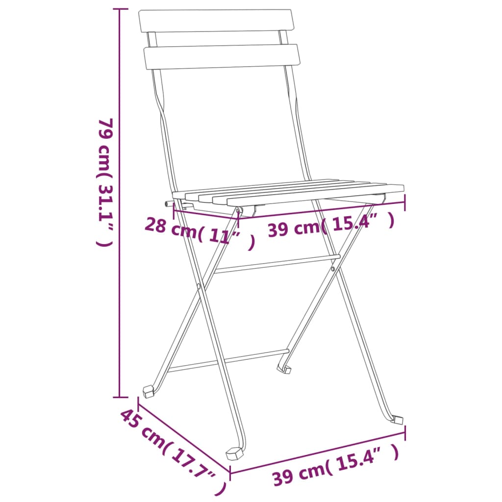 Chaises de bistrot pliantes lot de 2 Bois d'acacia solide acier